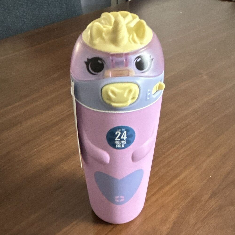 Ello Ellie Kids Unicorn 14oz Stainless Water Bottle Flip Lid Straw Pink New